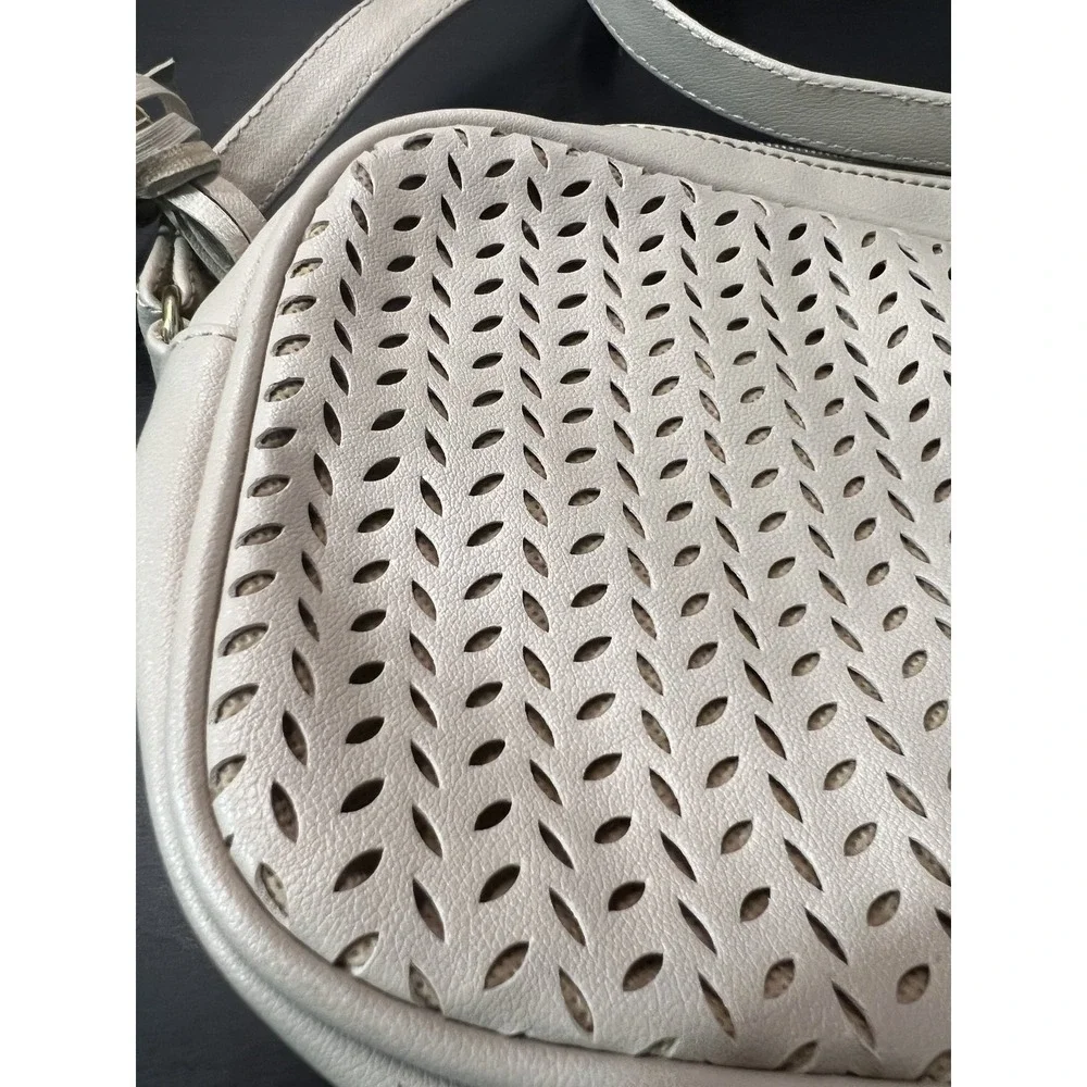 Summer & Rose Light Beige Perforated Faux Leather Crossbody Bag Adjustable Strap